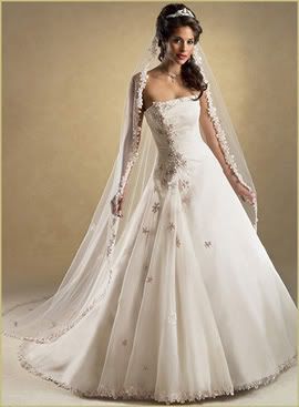White wedding dress with a silk veil