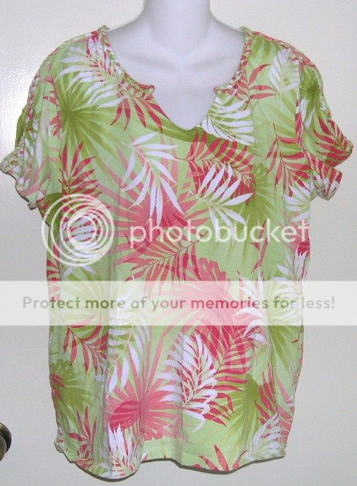 Caribbean Joe lime green coral rope braided neck sleeves tropical 